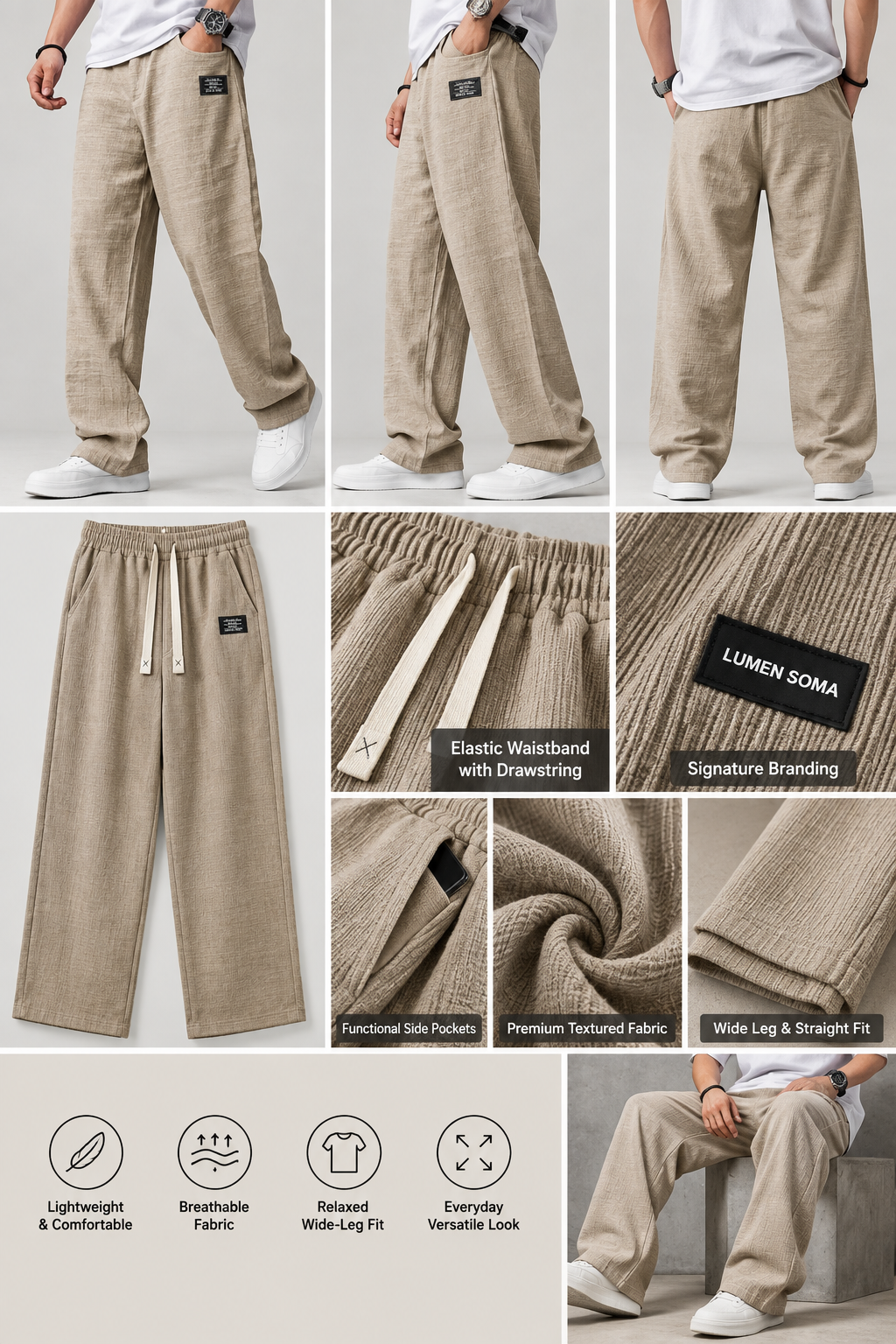 LUMEN SOMA Relaxed Linen-Blend Wide-Leg Pants
