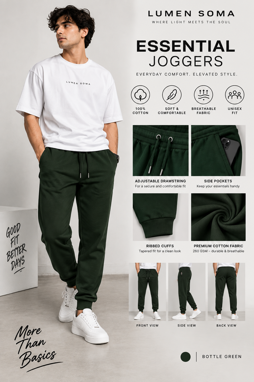 Lumen Essential Joggers – Bottle Green